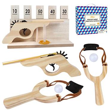 Imagem de Offelec Wooden Rubber Band Gun (Shotgun Toys) Outdoor Pistol and Catapult Game with Number Target Stand Sling Shot Hunting Shooting Slingshots Gifts for Kids, Adults,Teens and Family Party Gatherings