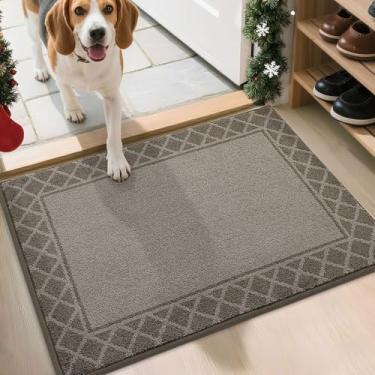 Imagem de BEQHAUSE Tapete de porta antisujeira antiderrapante tapete de entrada absorvente tapete de boas-vindas discreto lavável tapete de porta frontal para patas enlameadas, entrada, corredor, 51 x 81 cm