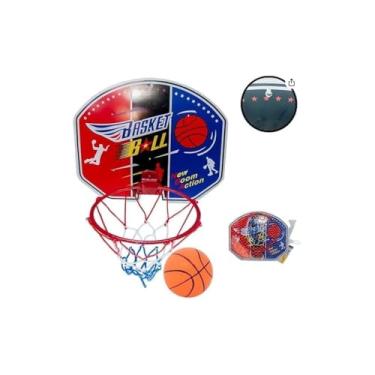 Imagem de Mini Cesta de Basquete Infantil, Branca e Vermelha, Polipropileno, 21x17cm, com Bola 7,5cm, Suporte para Montagem