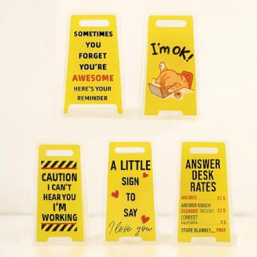 Imagem de Conjunto de 5 peças de enfeites de mesa de acrílico - suporte de anotações, mini decoração criativa de mesa de escritório, placas de mesa engraçadas e inspiradoras, essencial para decoração de