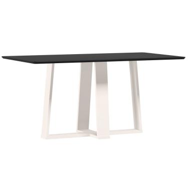 Imagem de Mesa De Jantar Para 6 Lugares 1,60m Tampo Mdf Com Vidro Rubi Off White/preto - New Ceval