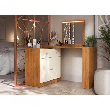 Imagem de Penteadeira Camarim Aura Studio Espelho E Led - Bebeshop Canela/off White