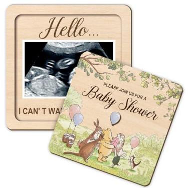 Imagem de Winnie Pregnancy Announcement, Grandparent Reveal Keepsake, porta-retratos de ultrassom, caixa de lembrança de madeira Pooh Baby em breve, Winnie Pregnancy Surprise Box Presente para avós, amigos