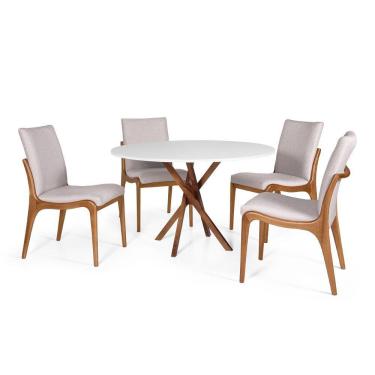 Imagem de Conjunto Mesa De Jantar Redonda 120cm June Branca Com 4 Cadeiras Garbo Cinza Claro