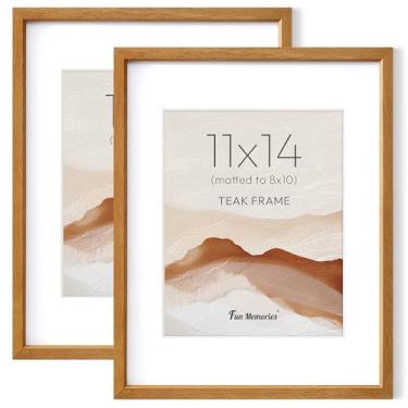 Imagem de Fun Memories Conjunto de 2 porta-retratos de 28 x 35,5 cm, moldura de madeira de teca maciça natural com vidro temperado HD, moldura de madeira moderna simples 28 x 35,5 cm, fosco para fotos de 20 x