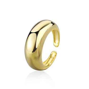 Imagem de HUASAI Anéis grossos de ouro para mulheres, anéis de declaração de banda larga irregular, anel aberto empilhável, joia para mulheres e meninas, Metal, Sem pedra preciosa