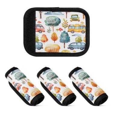 Imagem de Qilmy Embalagem com alça de bagagem de carro com desenho animado, 2 unidades, identificadores de bagagem, identificadores de bagagem, capa para carrinho de bebê, mala de viagem, acessórios de viagem