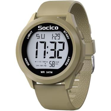 Imagem de SOCICO Relógio digital masculino, à prova d'água, para uso externo, mostrador grande, militar, com cronômetro, luz traseira, alarme, exibição de data, Caqui, Esportivo