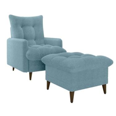 Imagem de Poltrona de Amamentação Montreal com Puff - Suede Cinza, Reclinável, Madeira Maciça, Suporta 110kg - Conforto para Mães, Sala de Estar e Cantinho de Leitura(BOUCLE AZUL)