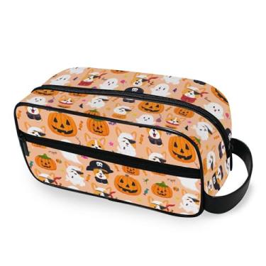 Imagem de Burbuja Bolsa de Higiene Pessoal de Viagem para Cães Dia das Bruxas para Mulheres e Homens, Organizador Portátil de Maquiagem para Artigos de Higiene Pessoal com Alça