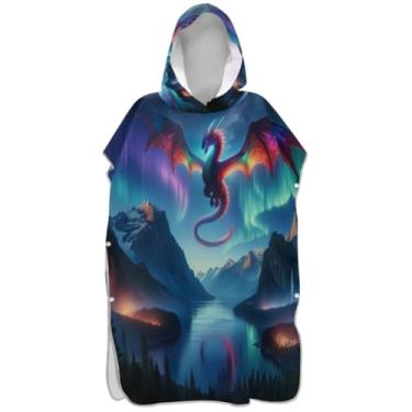 Imagem de Joisal Poncho de surfe reutilizável para adultos trocador de roupas de banho de praia com capuz céu brilhante colorido rio dragão poncho adulto unissex com capuz