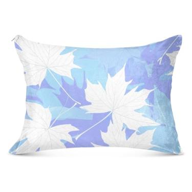 Imagem de Capa de travesseiro de flanela branca clara azul pastel folhas de bordo padrão queen king travesseiro bonito cama grande, tamanho king, 50,8 cm x 101,6 cm