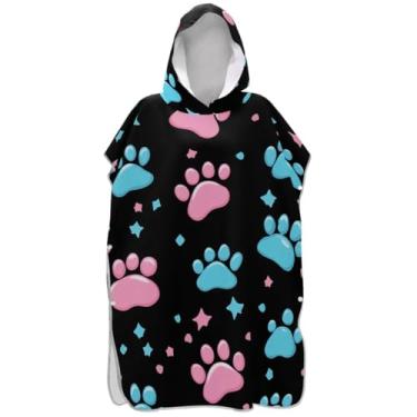 Imagem de Joisal Poncho de surfe para adultos trocador de roupa de praia moletom com capuz toalha de natação tamanho grande estampa de pata de cachorro masculino feminino poncho com capuz