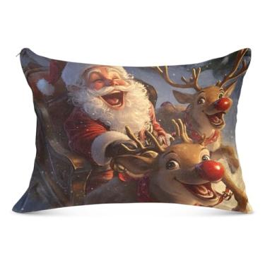 Imagem de Capas de almofada decorativas de Natal Papai Noel veado alce flanela fronha king queen padrão linda capa de travesseiro grande para cama, tamanho king, 50,8 cm x 101,6 cm