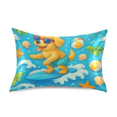 Imagem de Travesseiros fofos de cetim padrão para cachorrinho dourado para decoração de cama king size 101,6 cm x 50,8 cm