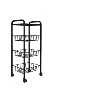 Imagem de Fruteira de Chão Premium com 3 Cestos e Tampo de Aço – Super Resistente e Funcional(PRETA COM RODINHA)