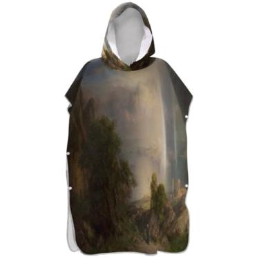 Imagem de Joisal Toalha de natação com capuz para adultos com pintura do mar Egeu, ponchos femininos com capuz e capuz de secagem rápida