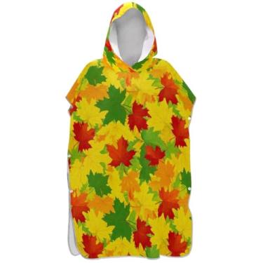 Imagem de Joisal Roupão de mudança de poncho de surfe plus size para toalha de banho com capuz Adul bonito folhas de outono amarelo ponchos femininos com capuz