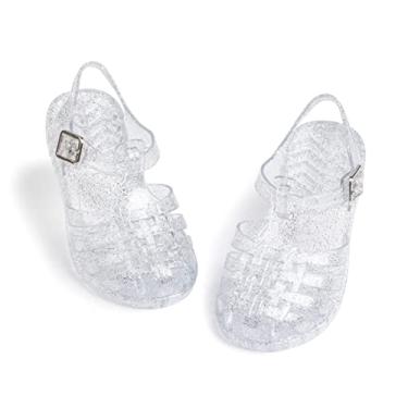 Imagem de Sandálias femininas de verão com bico fechado à prova d'água, sapato de pescador gladiador para crianças/crianças pequenas, Branco, 9 Toddler