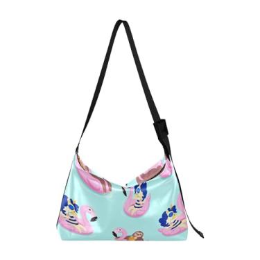 Imagem de Bolsa Hobo Feminina de Couro Africano Girafa Elefante Bolsa Grande com Estampa de Animal, Verão, unicórnio, preguiça, pato, azul-petróleo