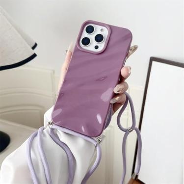 Imagem de Capa de celular com alça transversal, acabamento brilhante e efeito ondulado, para iPhone 15, 16, 17 Pro Max, Air 14, 13, 12, 11, XR, XS, 7 e 8. Capa de silicone macio, roxa, para iPhone 12.