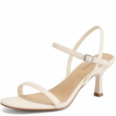 Imagem de Sandálias femininas de bico redondo com tiras ajustáveis no tornozelo e salto alto para mulheres, Branco, 40 BR