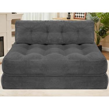 Imagem de HABUTWAY Sofá-cama dobrável, sofá de chão dobrável com almofada dupla e alça, cama de cadeira conversível com suporte traseiro para sala de estar, quarto, apartamento, escritório, cinza, completo