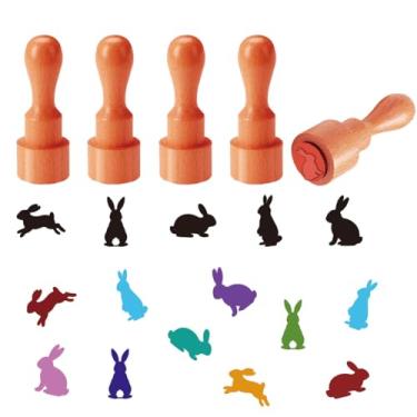Imagem de AHANDMAKER 5 estilos de carimbos de ovos, estampa de silhueta de coelho, mini carimbo de borracha de madeira exclusivo com tema de Páscoa, para ovos famosos e proprietários de galinhas, agenda de