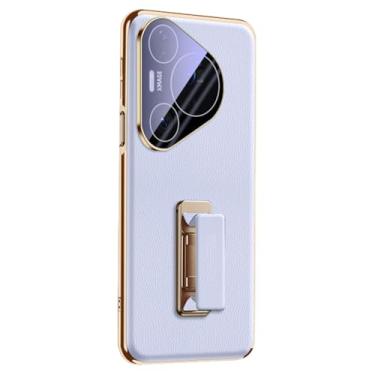 Imagem de LTLMYDAM Capa de revestimento para Huawei Pura 80 Ultra/80 Pro/80Pro+/80, capa de couro com mini suporte ajustável, proteção para câmera, capa fina, roxa, 80
