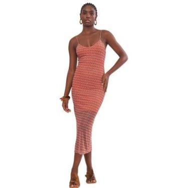 Imagem de Vestido Tule Midi Estampado Marrom Feminino-Feminino