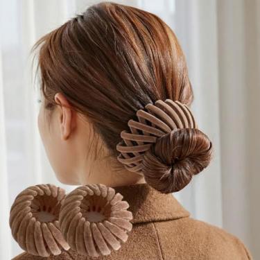 Imagem de Conjunto de 2 peças de elástico de veludo luxuoso, laços de cabelo com nervuras macias para o trabalho, ioga, sono e viagens, acessórios de rabo de cavalo sem costura para mulheres (caramelo)