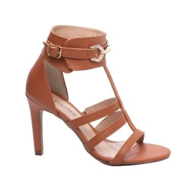 Imagem de Sandalia Feminina Salto Alto Fino Fivela Enfeite Dourado 9.5cm Torrice