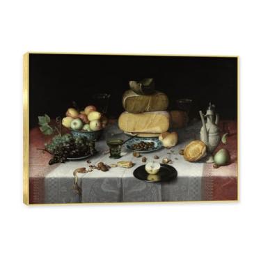 Imagem de NHLDZYH Moldura dourada. Arte de parede vintage - natureza morta com frutas - quadro de tela de estilo clássico - pintura de natureza morta com moldura decorativa. B29. 50x70cm