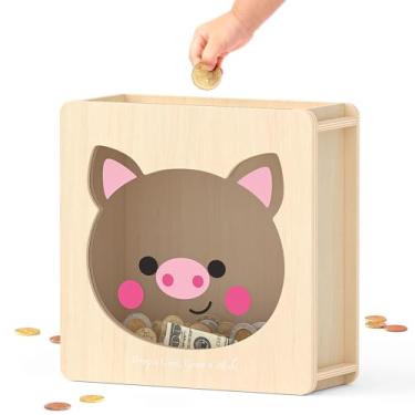 Imagem de Summidate Caixa de madeira para economizar dinheiro, janela transparente, caixa econômica com adesivos DIY, cofrinho personalizado reutilizável para crianças e adultos, presente de aniversário/chá de