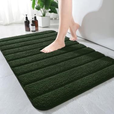 Imagem de AROGAN Tapetes longos de luxo para banheiro, tapete de banho antiderrapante de microfibra grossa macia e absorvente, tapete listrado de borracha, tapetes de pelúcia laváveis na máquina para piso de