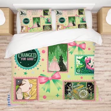 Imagem de Allenjoy Conjunto de edredom de princesa rosa bruxa verde com 2 fronhas para adolescentes, meninas, fãs, filhas, quarto de bebê, decoração de quarto, lavável na máquina, durável, tamanho casal