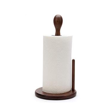 Imagem de HHHJQFAAT Suporte de toalha de papel em pé de madeira de bambu, suporte de toalha de papel de bambu, suporte organizador, base ponderada (cor: B)