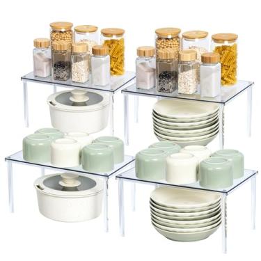 Imagem de Prateleira organizadora de armário de acrílico, conjunto de 4 organizadores de especiarias para armário, mesa e bancada, armazenamento e organização de cozinha de despensa, prateleiras empilháveis