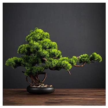 Imagem de Plantas falsas/plantas falsas, bonsai artificial, plantas verdes falsas em vaso, decoração de escritório, simulação, bonsai de pinheiro de boas-vindas para decoração de mesa, sala de estar, entrada