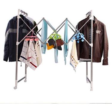 Imagem de 3FLQOOPP Secador de ar de roupas aquecido elétrico Airer de roupas 9 varões de suspensão, barra paralela barra dobrável Airer Telesco de chão para secar roupas, toalhas, s e O