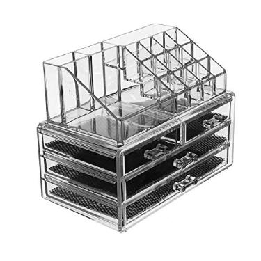 Imagem de Bancada de banheiro, penteadeira, maquiagem, organizador de cosméticos, organizador de cosméticos, acessórios de cabelo, balcão de banheiro, design transparente para facilitar a visibilidade