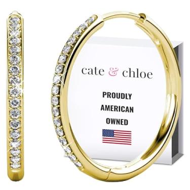 Imagem de Cate & Chloe Bianca Brincos de argola de ouro branco 18k para mulheres | Melhores brincos de argola de prata para mulheres e meninas, brincos de argola de zircônia cúbica brilhante | Brincos de argola