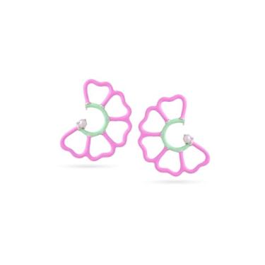 Imagem de Kicky and Perky Brinco de prata esterlina 925 rosa e verde esmaltado e cravejado com pérola floral || Presente para ela, amor, mãe, esposa, namorada