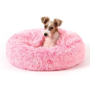 Imagem de NOYAL Cama de cachorro calmante para ansiedade, caverna de donut com capuz e cobertor, cama de pelúcia fofa lavável para cães e gatos pequenos e médios