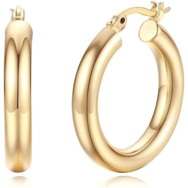 Imagem de Brincos de argola de ouro 14K para mulheres, argolas leves para o dia das mães, presentes de aniversário e aniversário perfeitos para a esposa, ONE SIZE, Ouro amarelo, Sem pedra preciosa