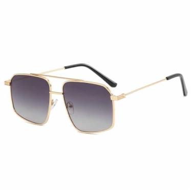 Imagem de Óculos de Sol Unissex com Ponte Dupla em Metal, Armação Grande, Proteção UV400, Ideais para Esportes ao Ar Livre, Corrida e Ciclismo, Cores Cinza Degradê Dourado