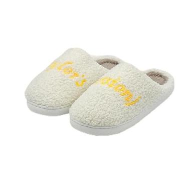 Imagem de Pantufas com letras para uso interno e masculino, de algodão macio e quente, para quarto, casa, com espuma de memória, aconchegante, outono, inverno, casa, ambientes internos e externos, Amarelo, 7.5
