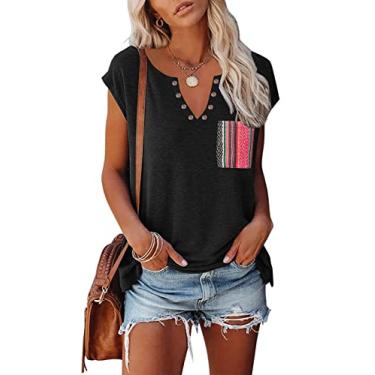 Imagem de ETCYY NEW Regatas femininas de manga cavada, casual, caimento solto, camisetas básicas, B - preto, XGG