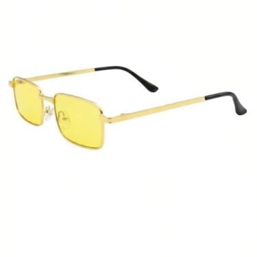 Imagem de Óculos de Sol Retangular Premium Tendencia Fino Classico Vintage Retro UV400 Masculino Feminino Unisex - Modelo Havana - Cacife Brand (Dourado Amarelo)