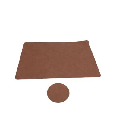 Imagem de Aramox Conjunto de Porta-copos de Jogos Americanos, Jogos Americanos Retangulares de Dupla Face, 6 Peças, Porta-copos Redondos, 6 Peças, Aquecimento até 100C, à Prova de (Castanho escuro Castanho